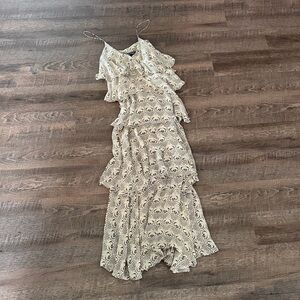 Thomas Wylde Cream Silk Ruffle Maxi Dress Size m
